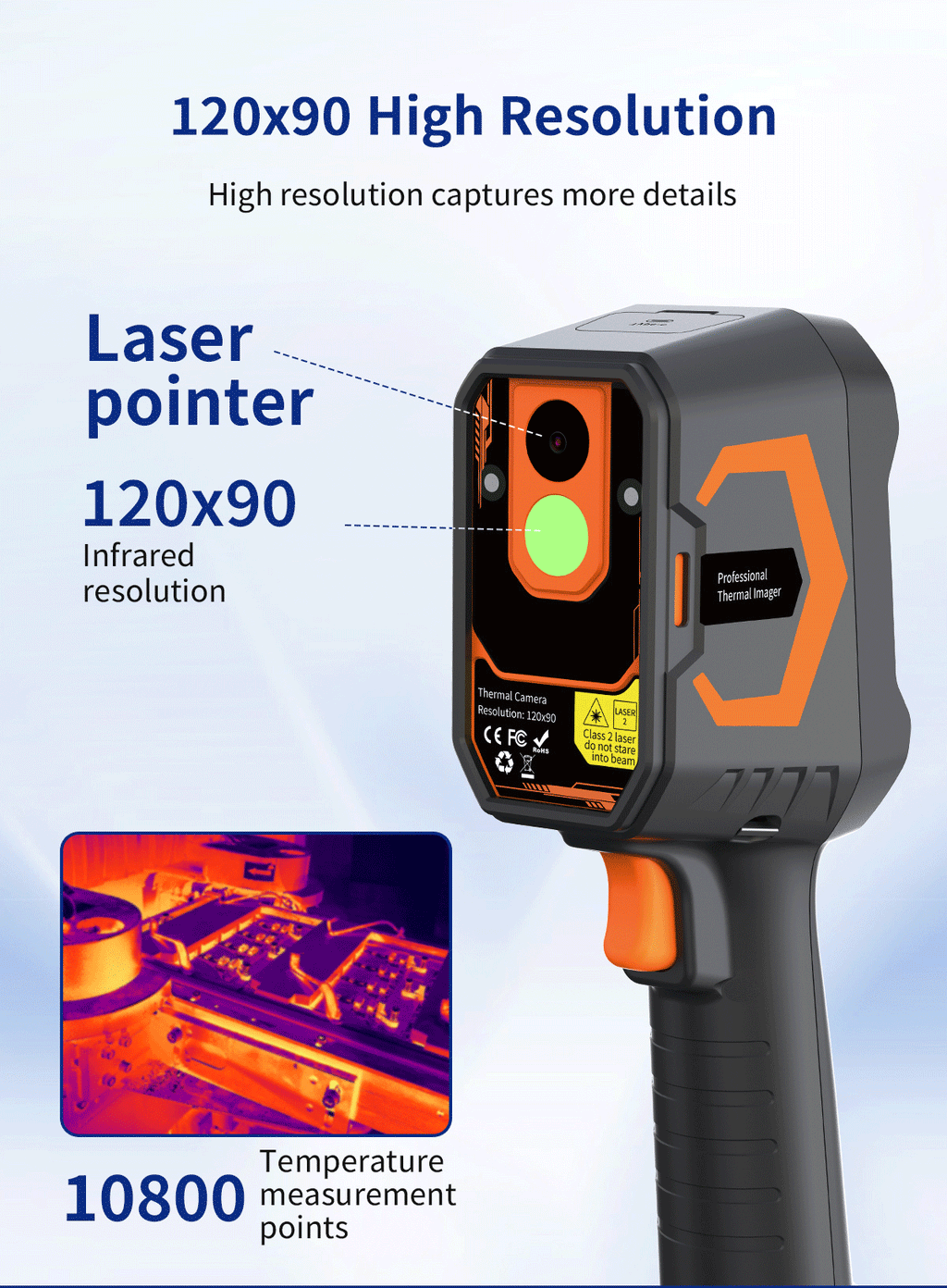 DP-12D Professional Handheld Thermal Imaging Camera with TisoView Enhancement, 120x90 IR Resolution, -20°C to 550°C - 7