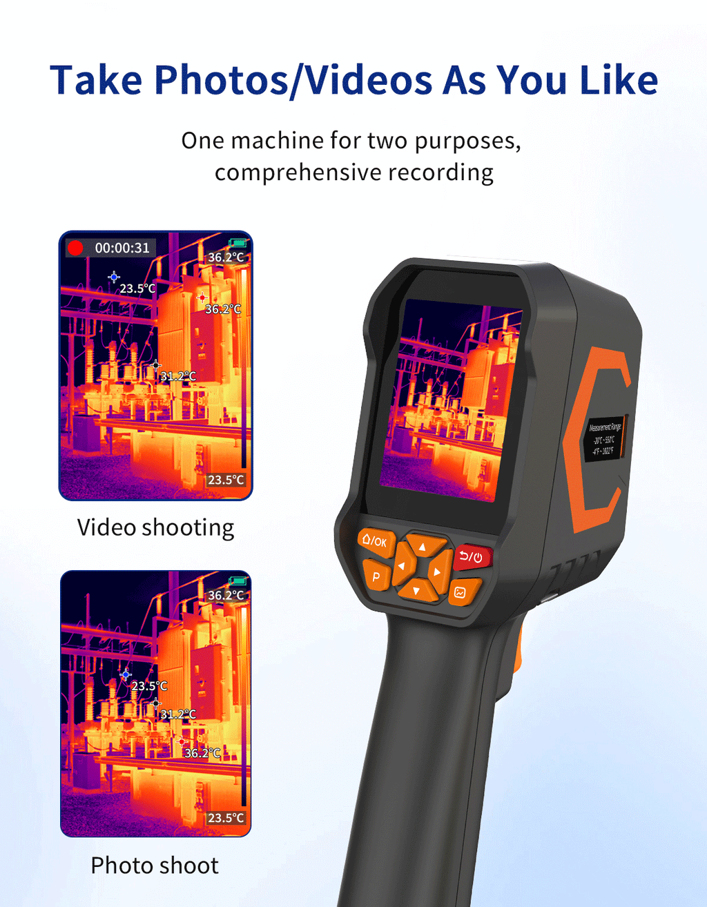 DP-12D Professional Handheld Thermal Imaging Camera with TisoView Enhancement, 120x90 IR Resolution, -20°C to 550°C - 8