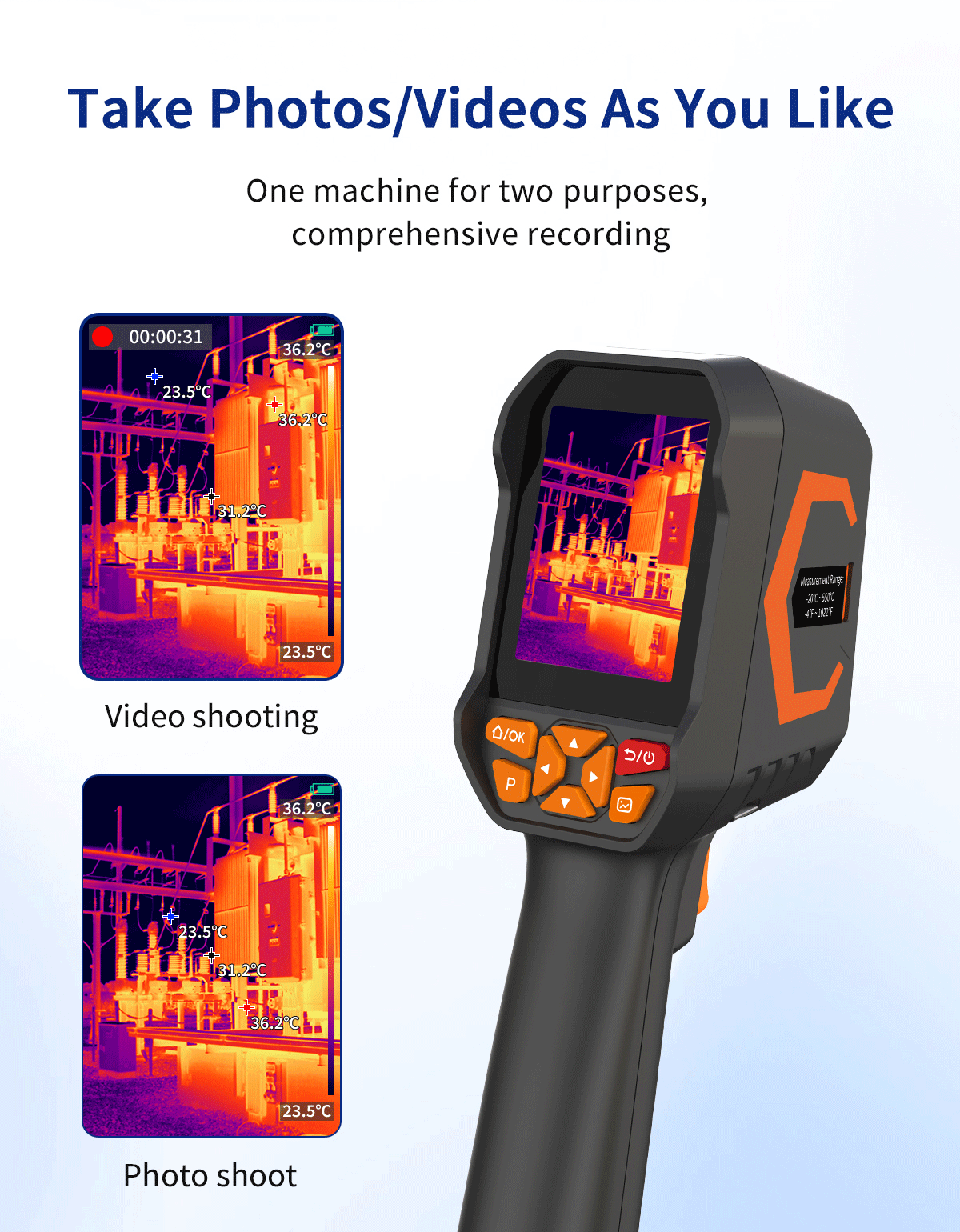 DP-12D Professional Handheld Thermal Imaging Camera with TisoView Enhancement, 120x90 IR Resolution, -20°C to 550°C - 8