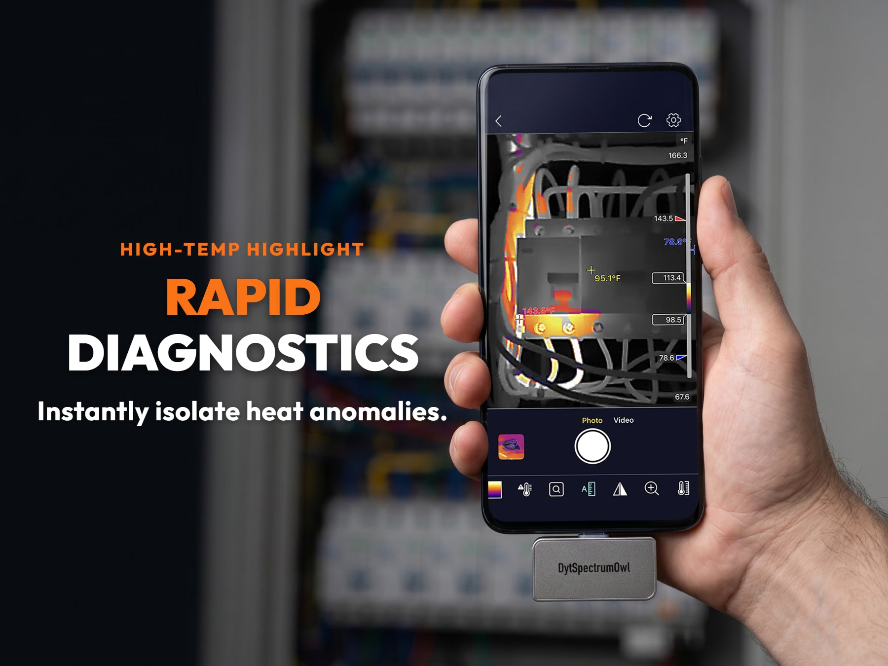 Rapid diagnostics with high-temp highlight isolating heat anomalies on electrical wiring
