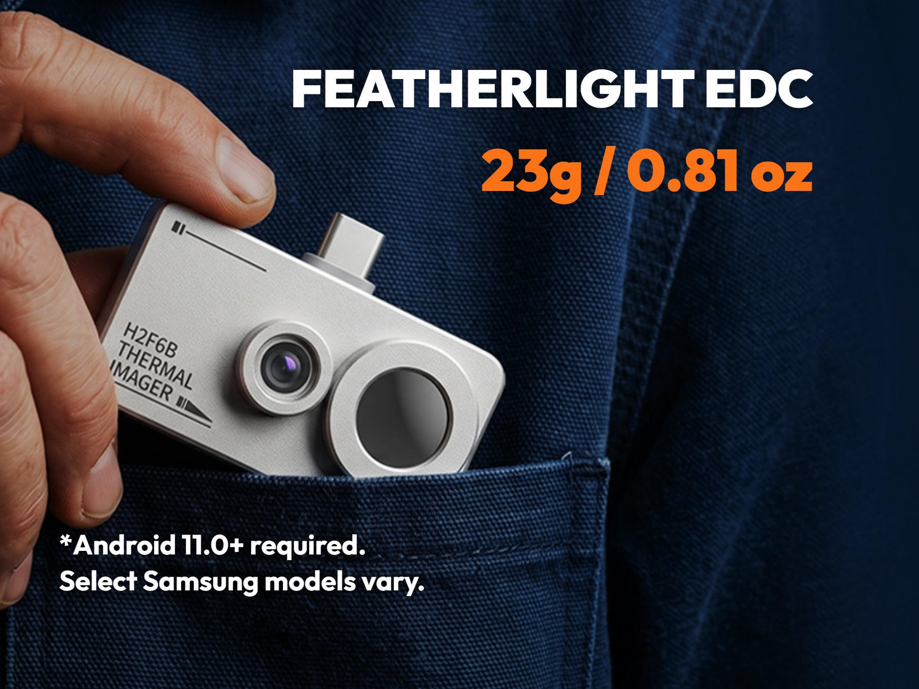 Featherlight 23g H2F6B everyday carry thermal imager fitting into a shirt pocket

