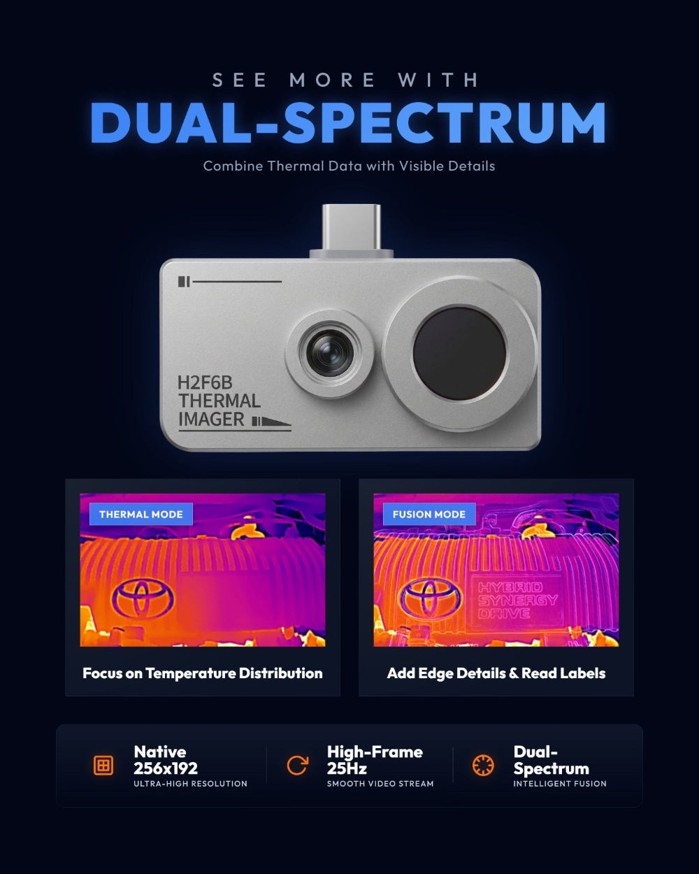 DytSpectrumOwl H2F6B Thermal Camera Dual-Spectrum Fusion Mode showing clear engine details